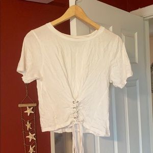 plain white cropped tie up t shirt